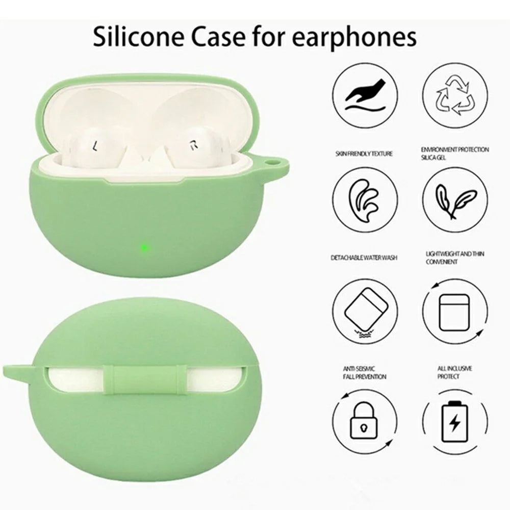 For Oppo Enco Air4 Silicone Case Wireless Earbuds Protective Cover with Anti-Lost Buckle - Matcha Green - 2
