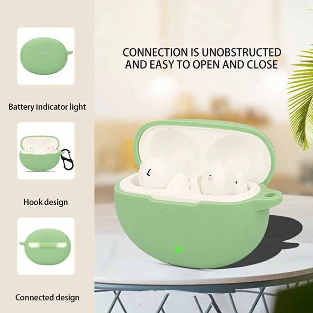 For Oppo Enco Air4 Silicone Case Wireless Earbuds Protective Cover with Anti-Lost Buckle - Matcha Green - 3