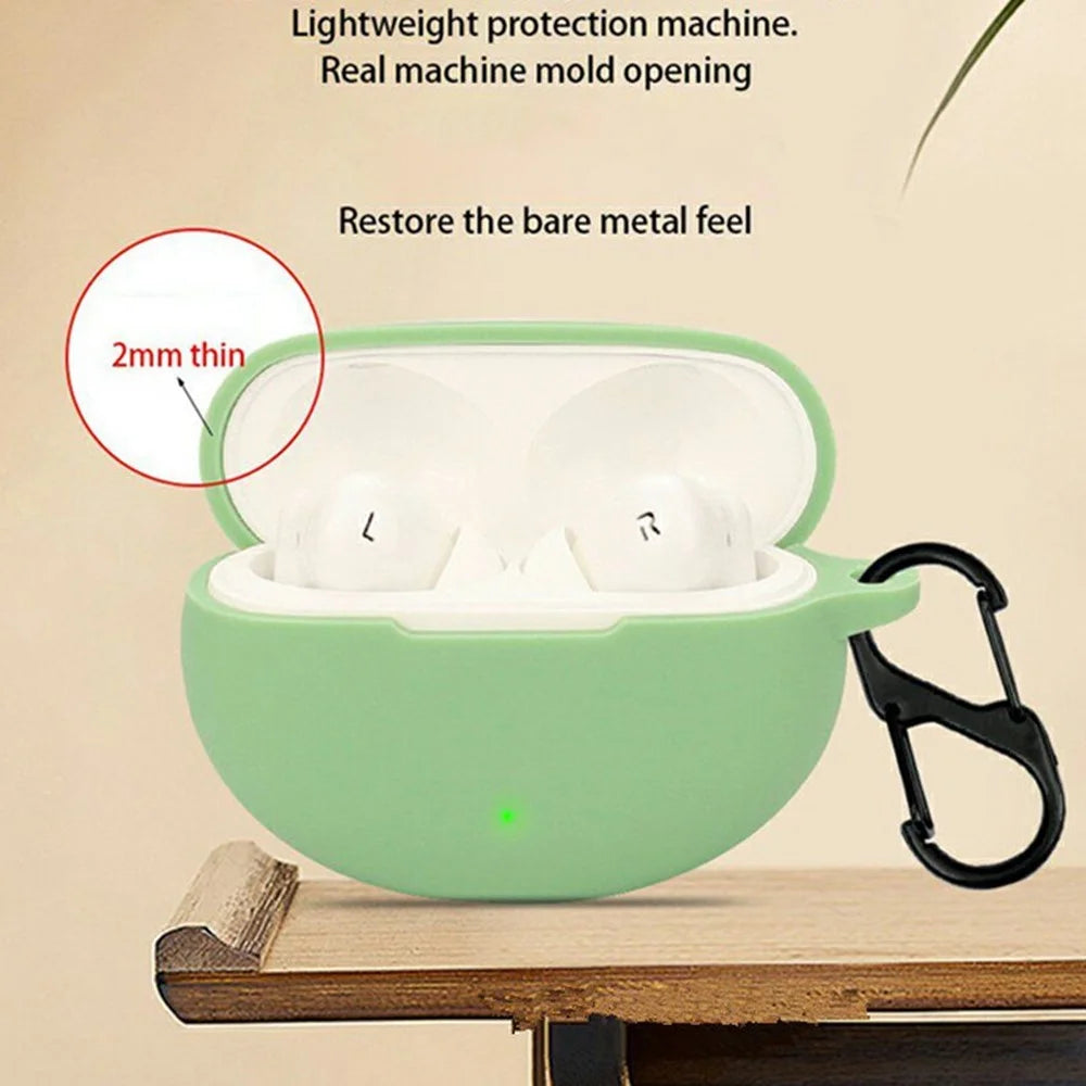 For Oppo Enco Air4 Silicone Case Wireless Earbuds Protective Cover with Anti-Lost Buckle - Matcha Green - 5