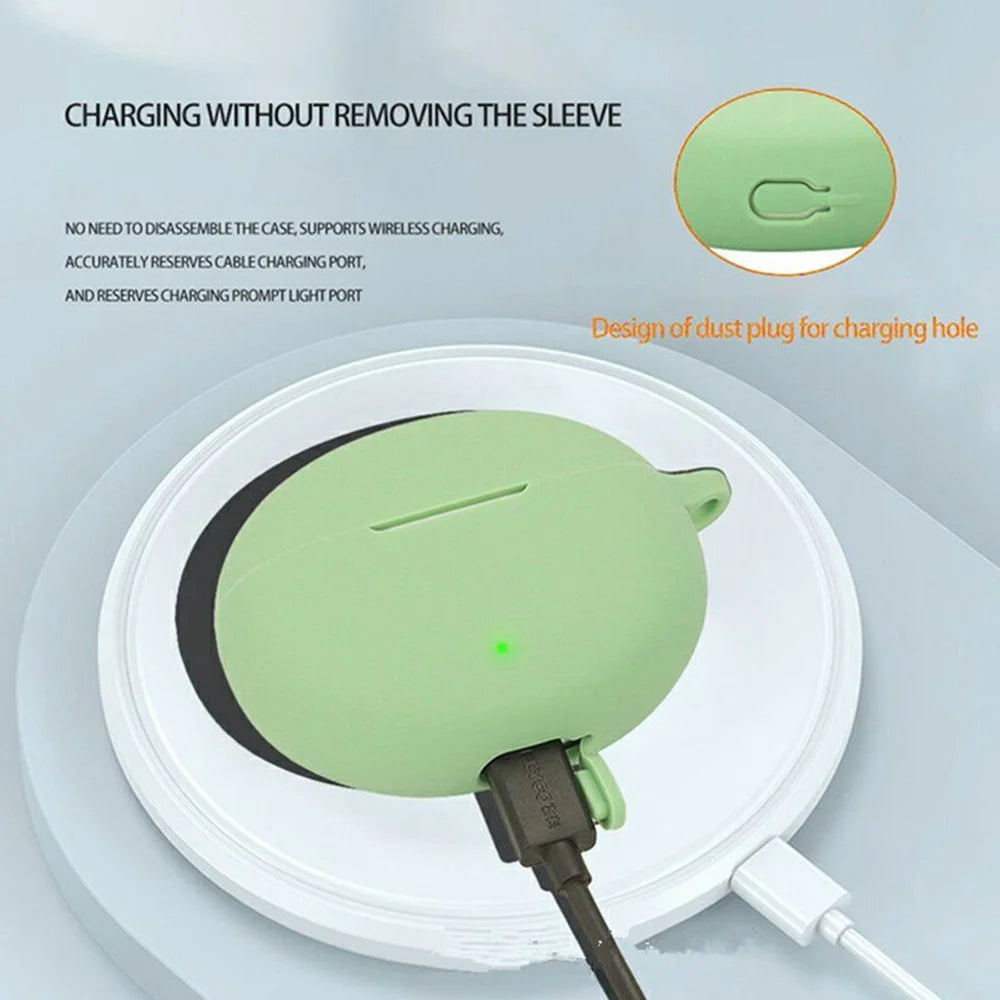 For Oppo Enco Air4 Silicone Case Wireless Earbuds Protective Cover with Anti-Lost Buckle - Matcha Green - 6