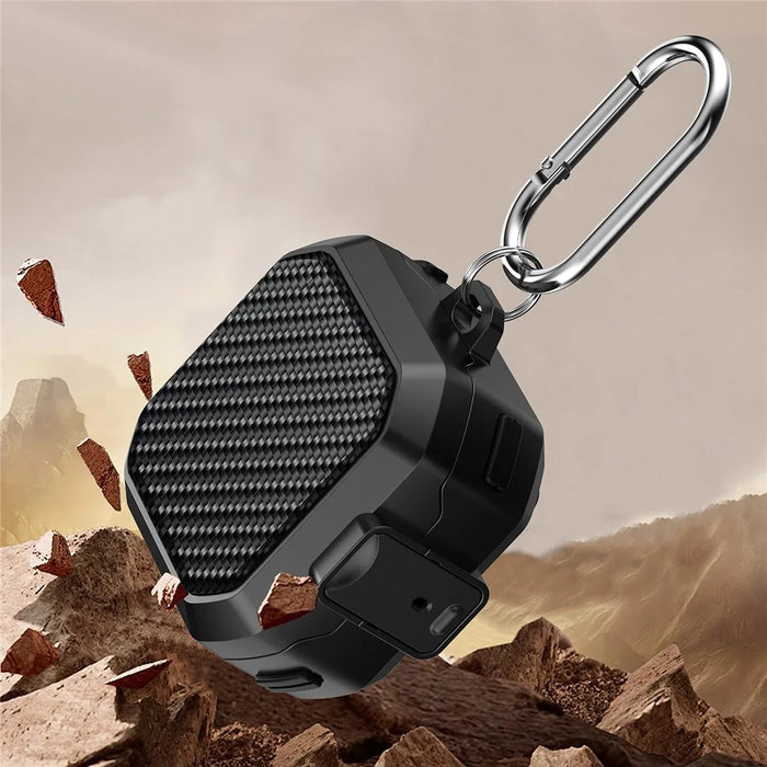 For Samsung Galaxy Buds4 / Buds4 Pro Carbon Fiber Texture Armor Protective Case PC + TPU Shockproof Cover with Carabiner - Black - 6