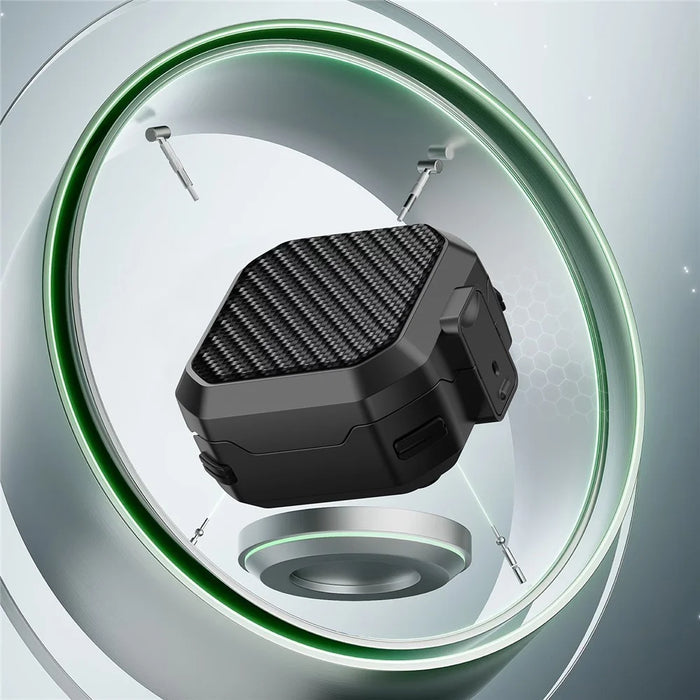 For Samsung Galaxy Buds4 / Buds4 Pro Carbon Fiber Texture Armor Protective Case PC + TPU Shockproof Cover with Carabiner - Black - 7