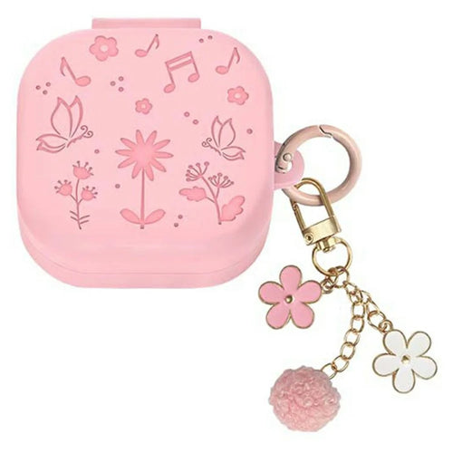 For Samsung Galaxy Buds4 / Buds4 Pro 3D Embossed Butterfly Silicone Case with Hanging Pendant - Pink - 1