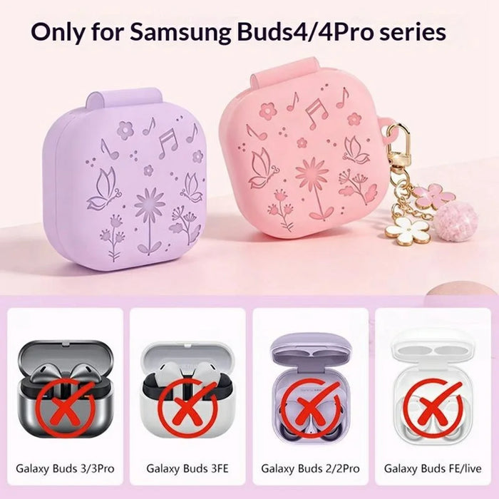 For Samsung Galaxy Buds4 / Buds4 Pro 3D Embossed Butterfly Silicone Case with Hanging Pendant - Pink - 2