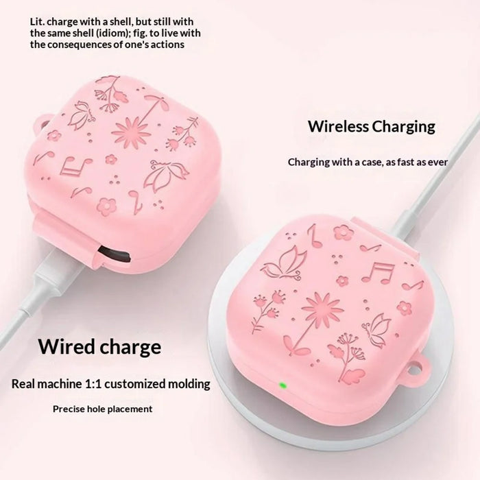 For Samsung Galaxy Buds4 / Buds4 Pro 3D Embossed Butterfly Silicone Case with Hanging Pendant - Pink - 5