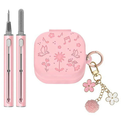 For Samsung Galaxy Buds4 / Buds4 Pro 3D Embossed Butterfly Silicone Case with Hanging Pendant and Cleaning Pen - Pink - 1