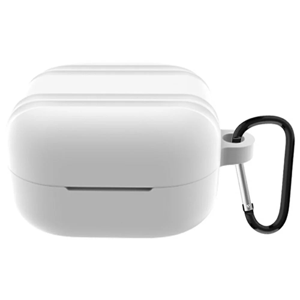 For Samsung Galaxy Buds4 / Buds4 Pro Striped Design Silicone Case Anti-drop Protective Cover with Carabiner - White - 1