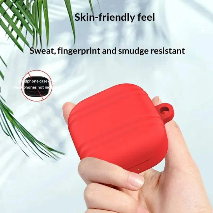 For Samsung Galaxy Buds4 / Buds4 Pro Striped Design Silicone Case Anti-drop Protective Cover with Carabiner - White - 3