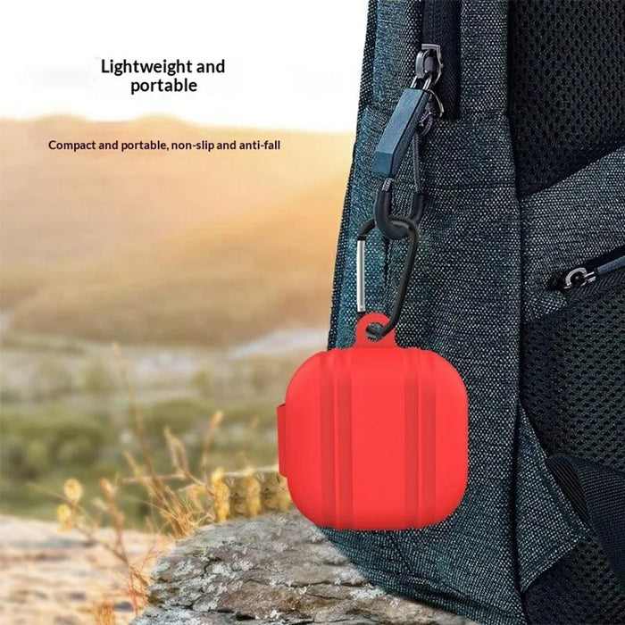 For Samsung Galaxy Buds4 / Buds4 Pro Striped Design Silicone Case Anti-drop Protective Cover with Carabiner - White - 4