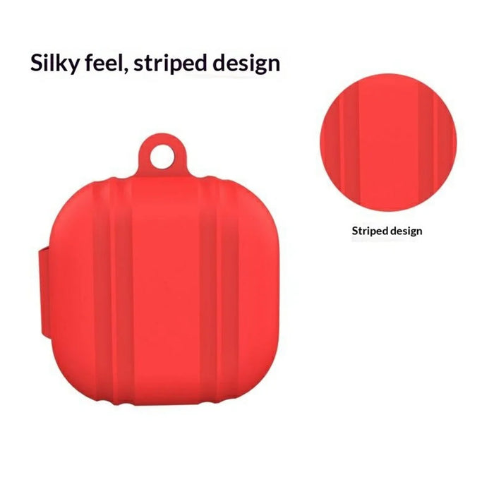 For Samsung Galaxy Buds4 / Buds4 Pro Striped Design Silicone Case Anti-drop Protective Cover with Carabiner - White - 6