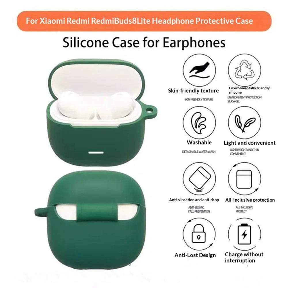 For Xiaomi Redmi Buds 8 Lite Silicone Case Wireless Earbuds Protective Cover with Anti-Lost Buckle - Blackish Green - 4