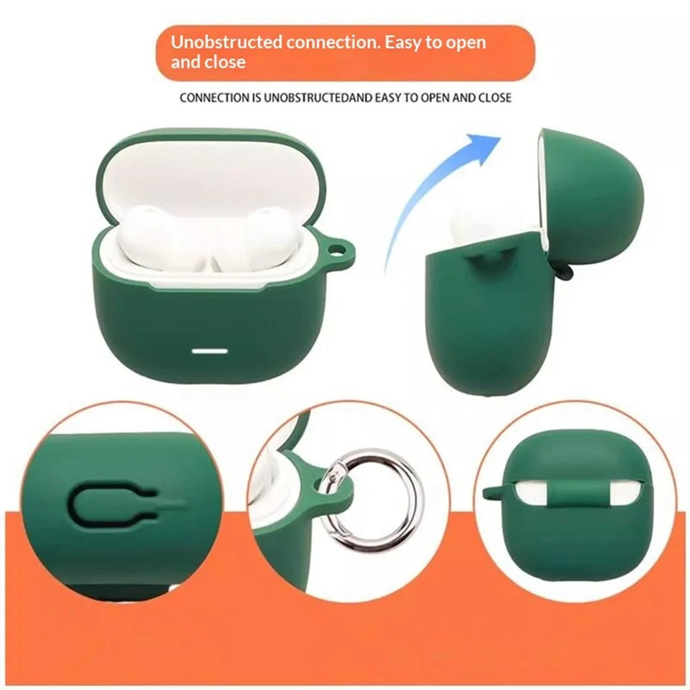 For Xiaomi Redmi Buds 8 Lite Silicone Case Wireless Earbuds Protective Cover with Anti-Lost Buckle - Blackish Green - 6