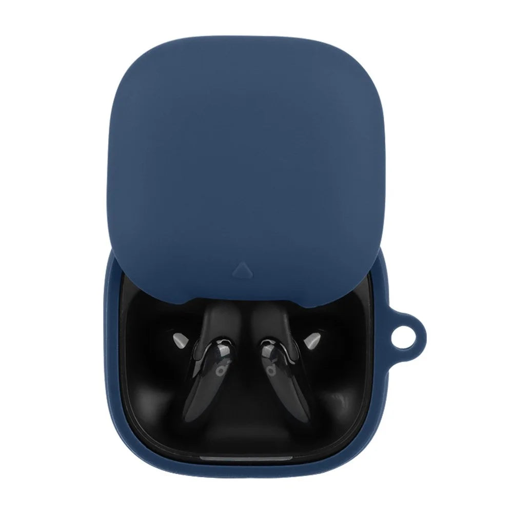For Anker Soundcore Liberty Buds Silicone Case Wireless Earbuds Protective Cover with Anti-Lost Buckle - Dark Blue - 2