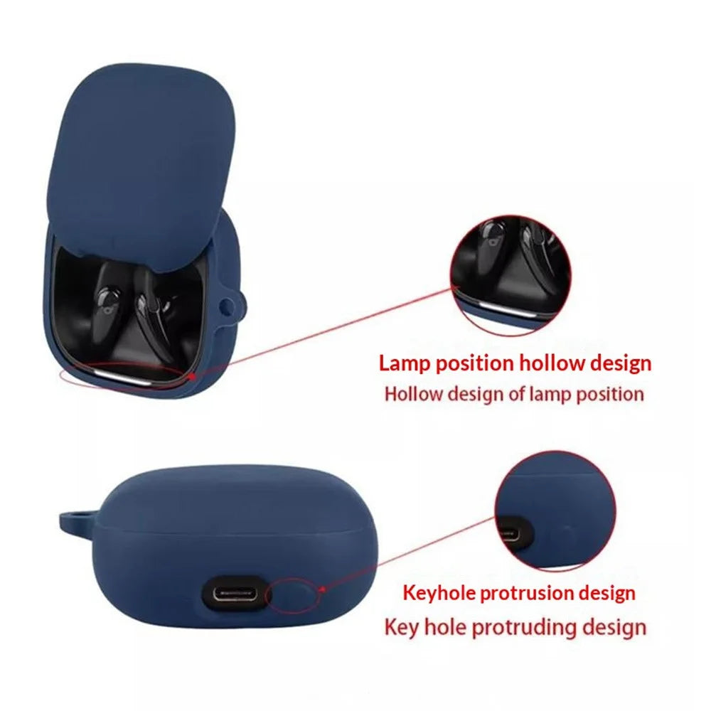For Anker Soundcore Liberty Buds Silicone Case Wireless Earbuds Protective Cover with Anti-Lost Buckle - Dark Blue - 3