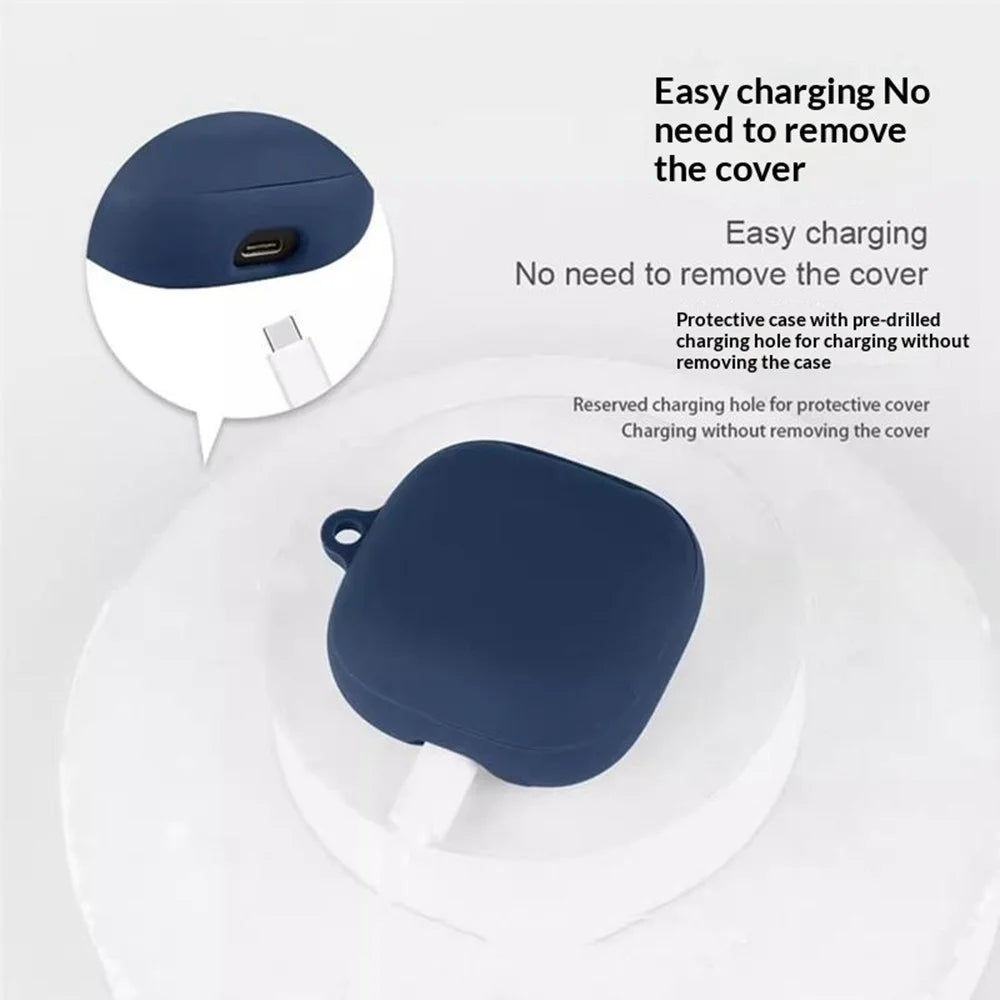 For Anker Soundcore Liberty Buds Silicone Case Wireless Earbuds Protective Cover with Anti-Lost Buckle - Dark Blue - 6