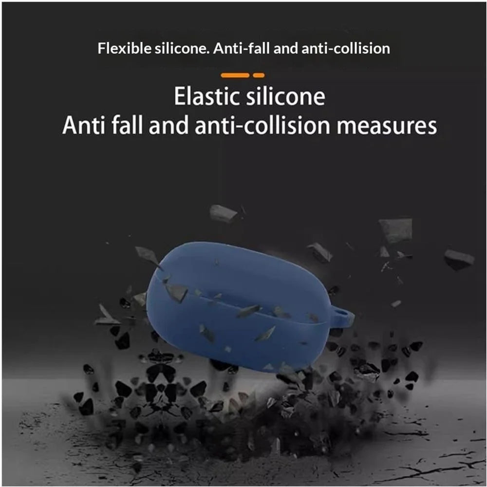 For Anker Soundcore Liberty Buds Silicone Case Wireless Earbuds Protective Cover with Anti-Lost Buckle - Dark Blue - 7
