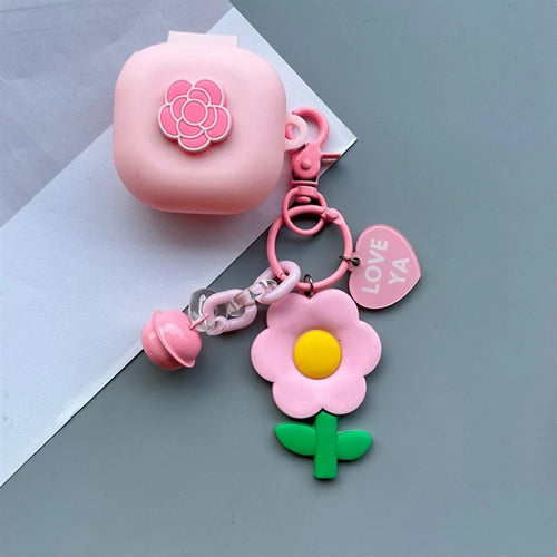 For Samsung Galaxy Buds4 / Buds4 Pro Silicone Case Flower Earphone Cover with Pendant Bell - Style A - 1