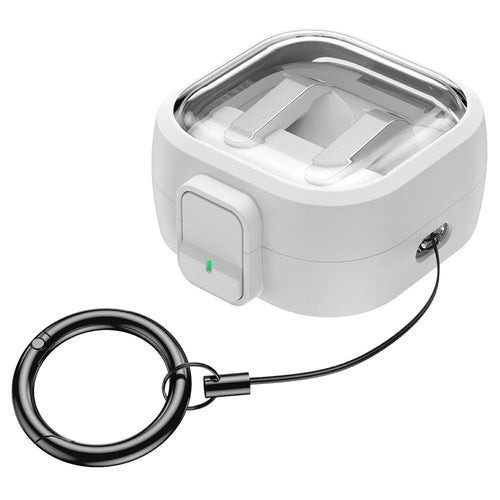For Samsung Galaxy Buds 4  /  4 Pro Case Clear PC Protective Earphone Cover with Switch Lock Anti-loss Carabiner - White - 1