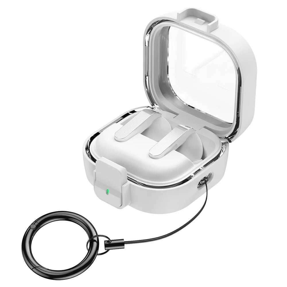 For Samsung Galaxy Buds 4  /  4 Pro Case Clear PC Protective Earphone Cover with Switch Lock Anti-loss Carabiner - White - 2