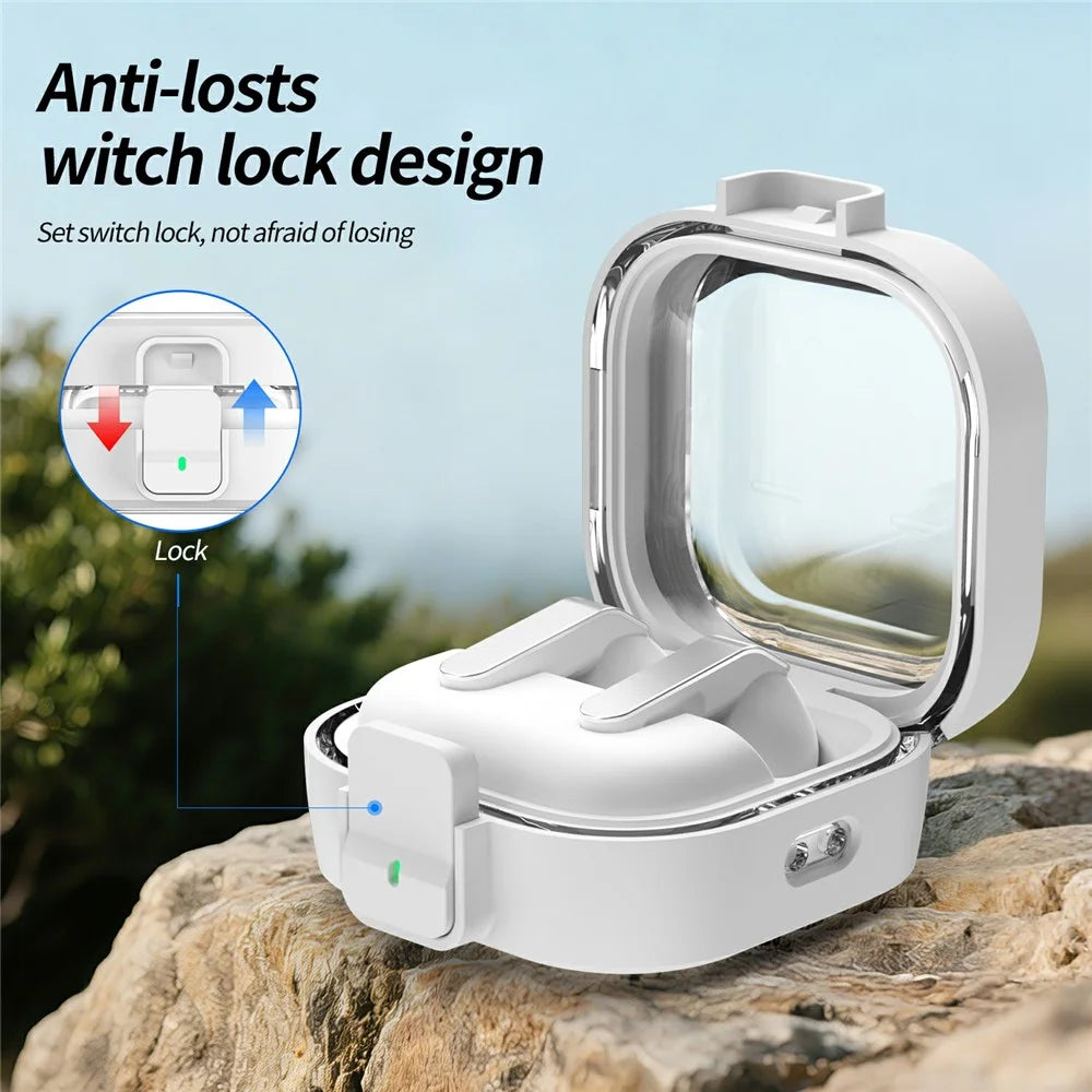 For Samsung Galaxy Buds 4  /  4 Pro Case Clear PC Protective Earphone Cover with Switch Lock Anti-loss Carabiner - White - 5