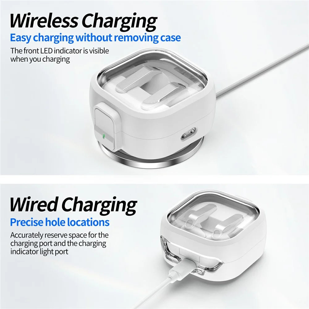 For Samsung Galaxy Buds 4  /  4 Pro Case Clear PC Protective Earphone Cover with Switch Lock Anti-loss Carabiner - White - 6