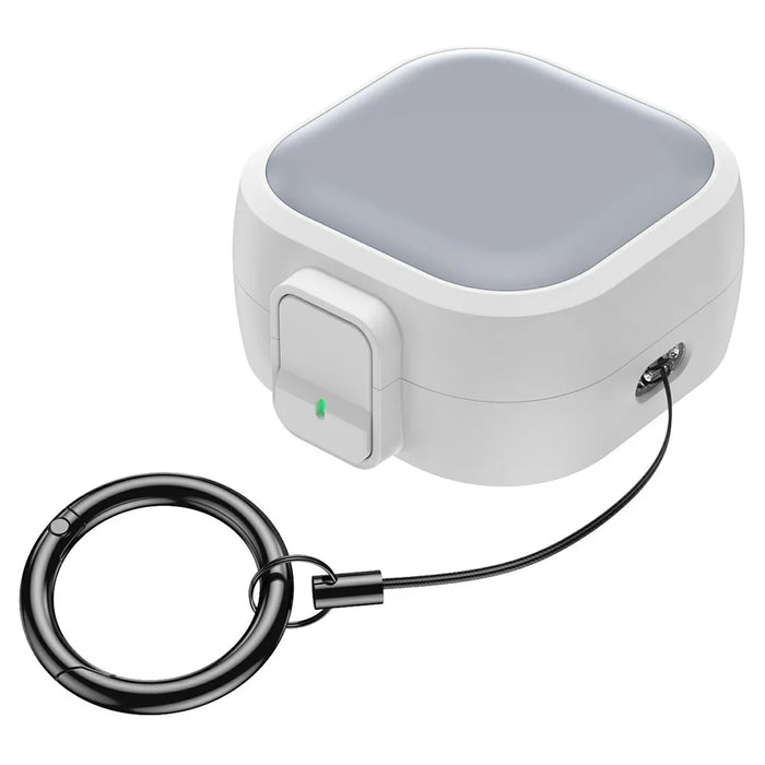 For Samsung Galaxy Buds 4  /  4 Pro Case PC Shockproof Metal Carabiner Switch Lock Earphone Protective Cover - Grey White - 1