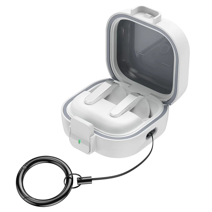 For Samsung Galaxy Buds 4  /  4 Pro Case PC Shockproof Metal Carabiner Switch Lock Earphone Protective Cover - Grey White - 2