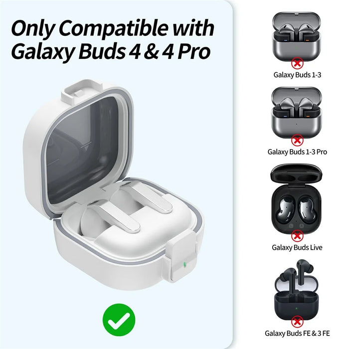 For Samsung Galaxy Buds 4  /  4 Pro Case PC Shockproof Metal Carabiner Switch Lock Earphone Protective Cover - Grey White - 4