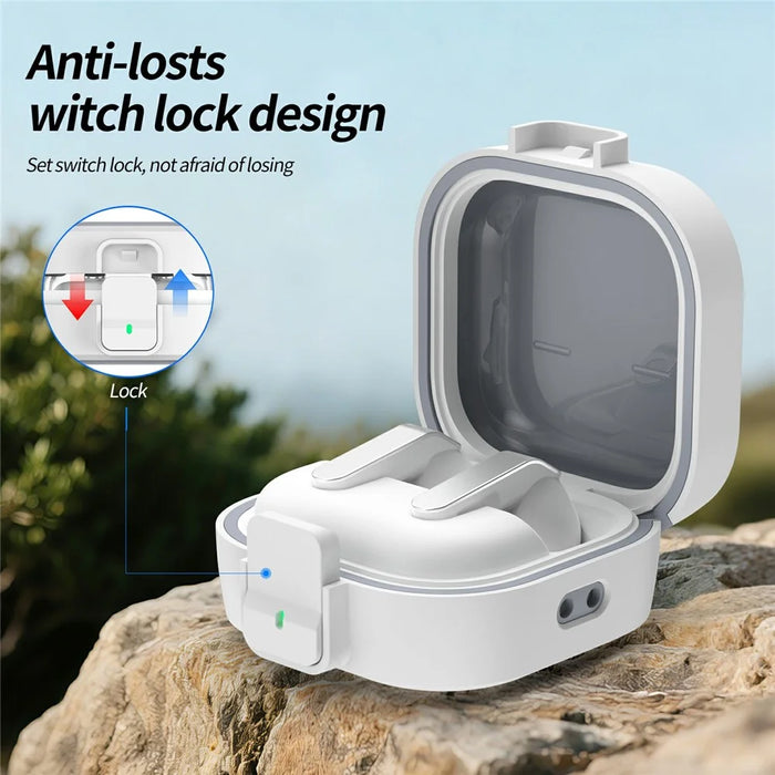 For Samsung Galaxy Buds 4  /  4 Pro Case PC Shockproof Metal Carabiner Switch Lock Earphone Protective Cover - Grey White - 5