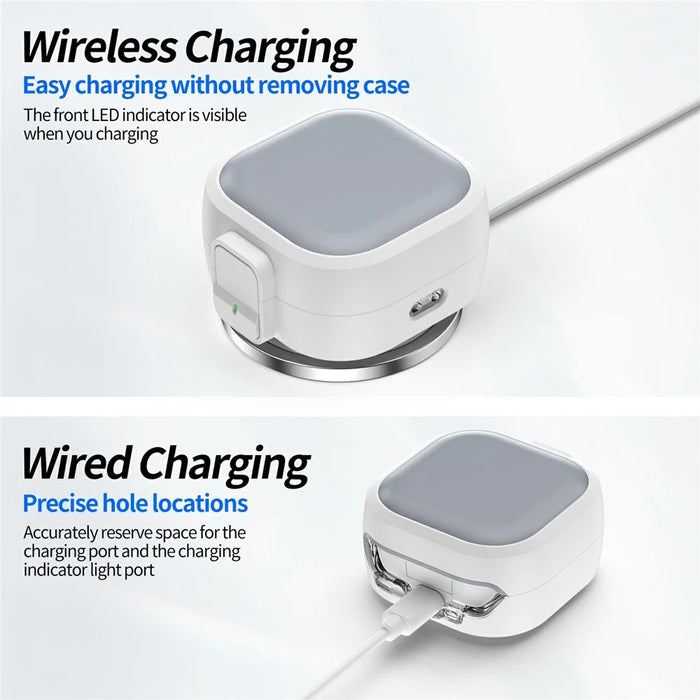 For Samsung Galaxy Buds 4  /  4 Pro Case PC Shockproof Metal Carabiner Switch Lock Earphone Protective Cover - Grey White - 6