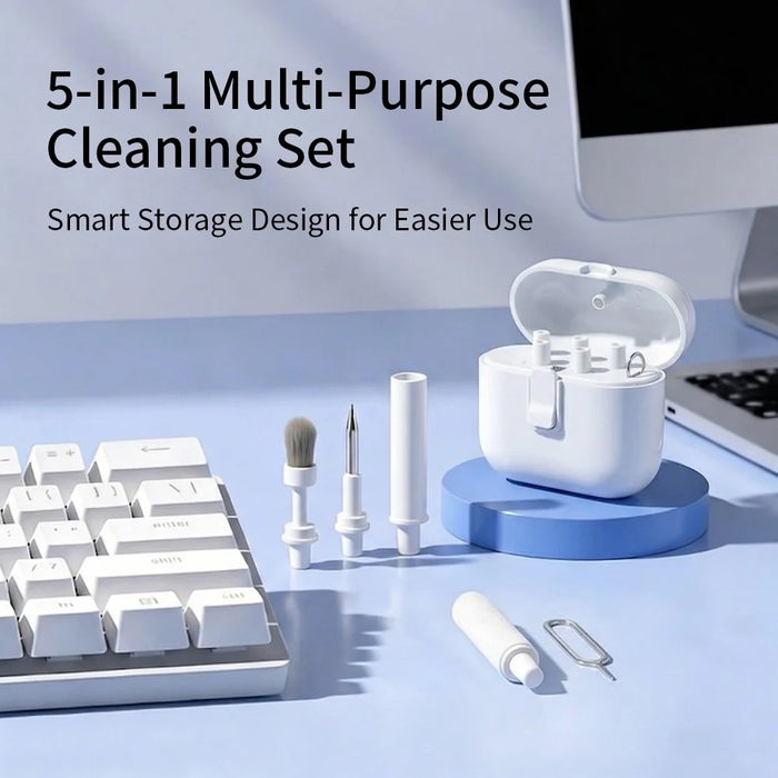 5 in 1 Earphone Multipurpose Cleaning Kit Earbud Dust Removal Tool Set with Storage Case - White - 4