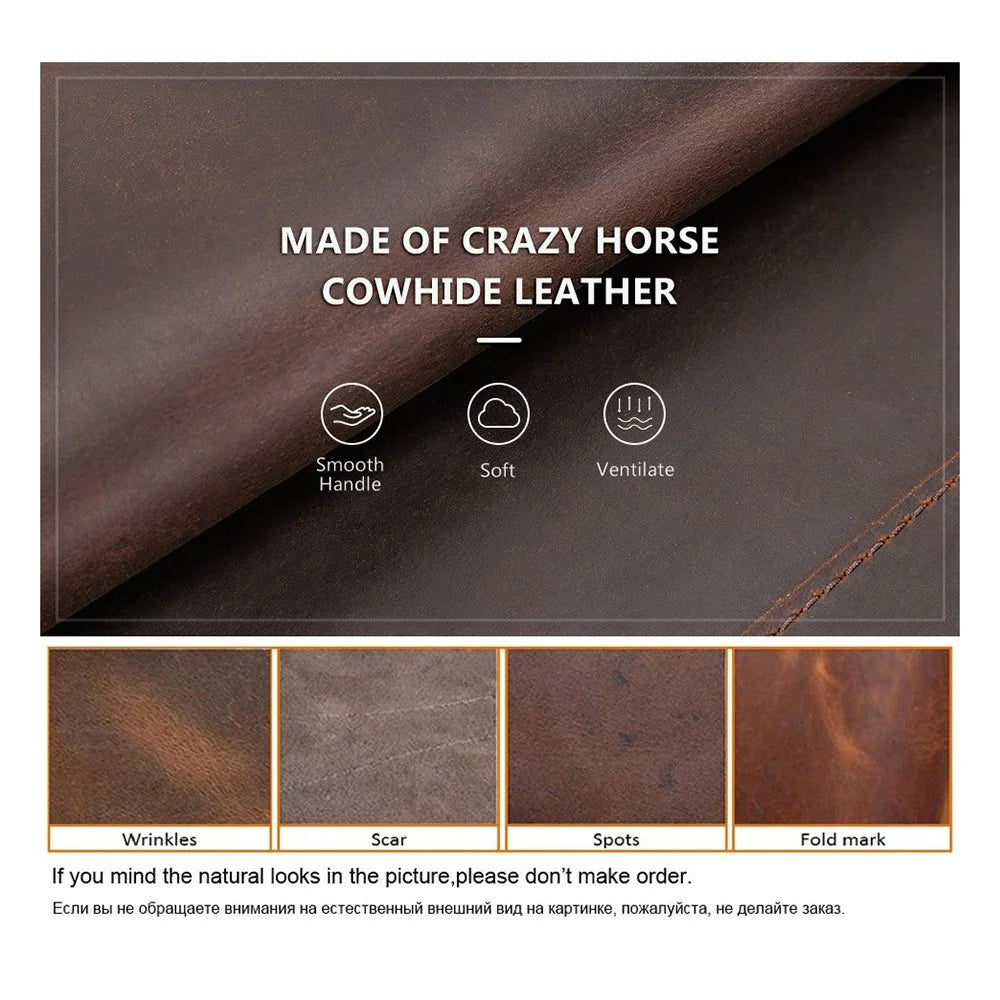 CONTACTS FAMILY Crazy Horse Texture Genuine Leather Zipper Wrist Purse Headphone Storage Case for AirPods Max - 2