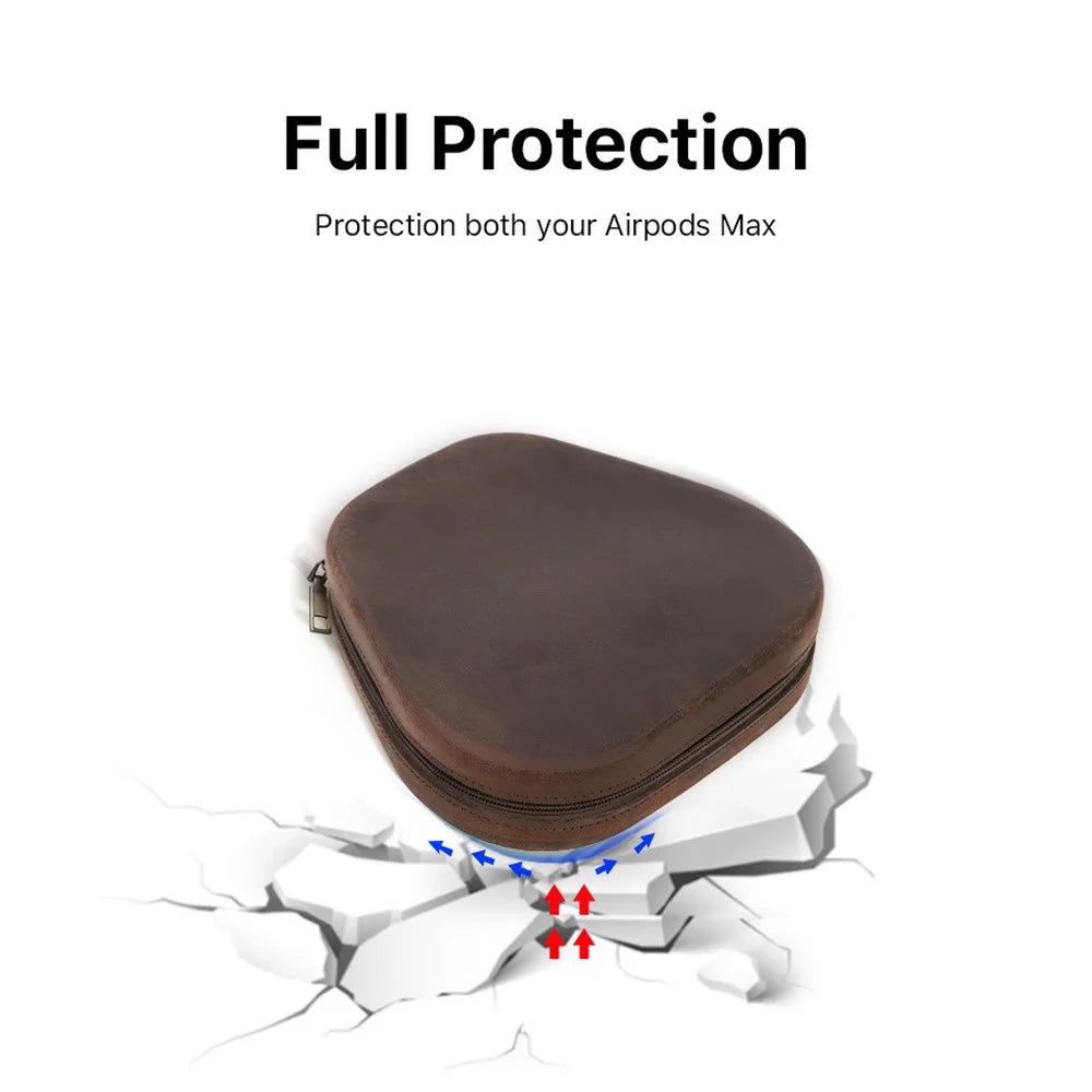CONTACTS FAMILY Crazy Horse Texture Genuine Leather Zipper Wrist Purse Headphone Storage Case for AirPods Max - 5