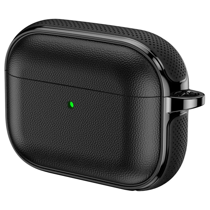 For AirPods 4 Case Split Design Leather Texture TPU Earphone Cover with Metal Carabiner - Black - 2