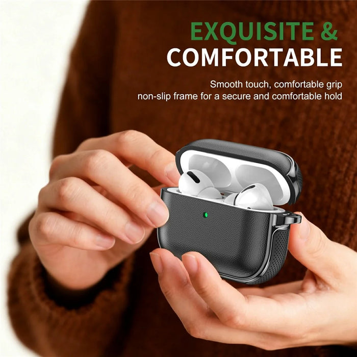 For AirPods 4 Case Split Design Leather Texture TPU Earphone Cover with Metal Carabiner - Black - 7