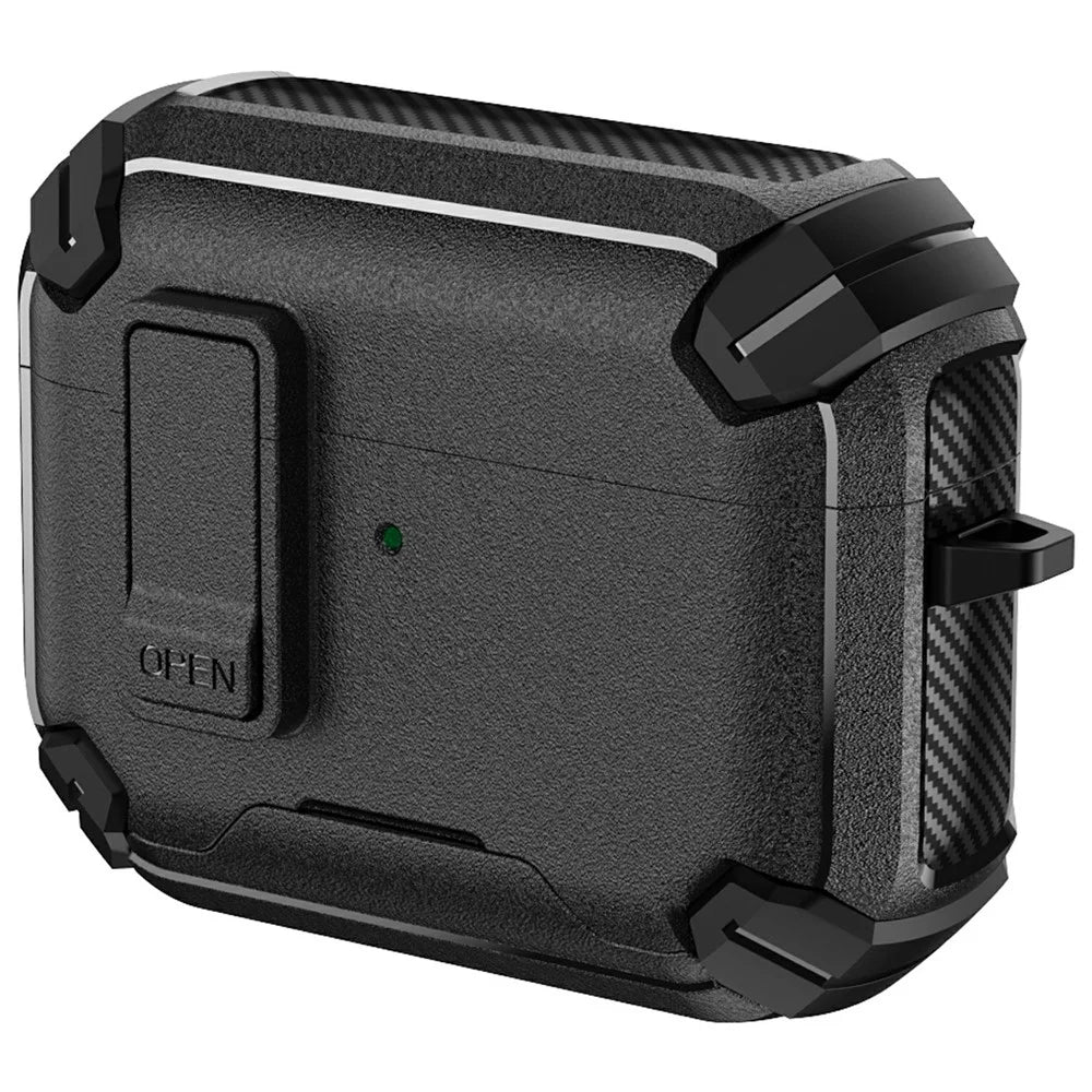 For AirPods 4 Earphone Case Phone Stand TPU + PC Shockproof Cover with Carabiner - Black - 2