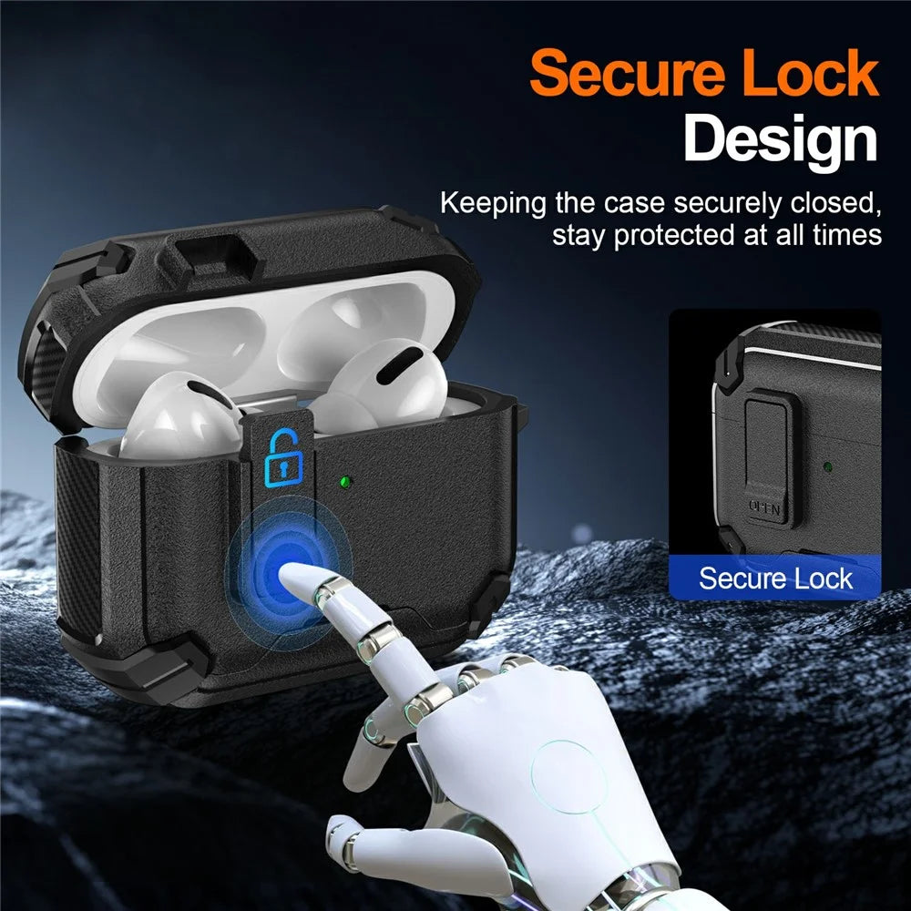 For AirPods 4 Earphone Case Phone Stand TPU + PC Shockproof Cover with Carabiner - Black - 5