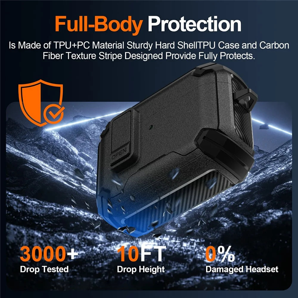 For AirPods 4 Earphone Case Phone Stand TPU + PC Shockproof Cover with Carabiner - Black - 6