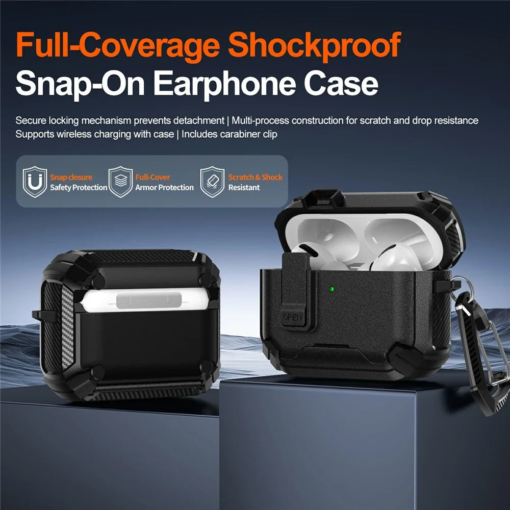 For AirPods Pro 3 Earphone Case Phone Stand TPU + PC Shockproof Cover with Carabiner - Black - 3