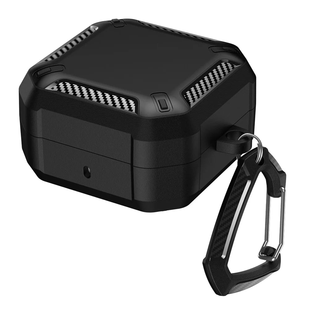 For Samsung Galaxy Buds4 / Buds4 Pro Case with Carabiner Dual-color Armor Magnetic Closure PC + TPU Earphone Cover - Black - 1
