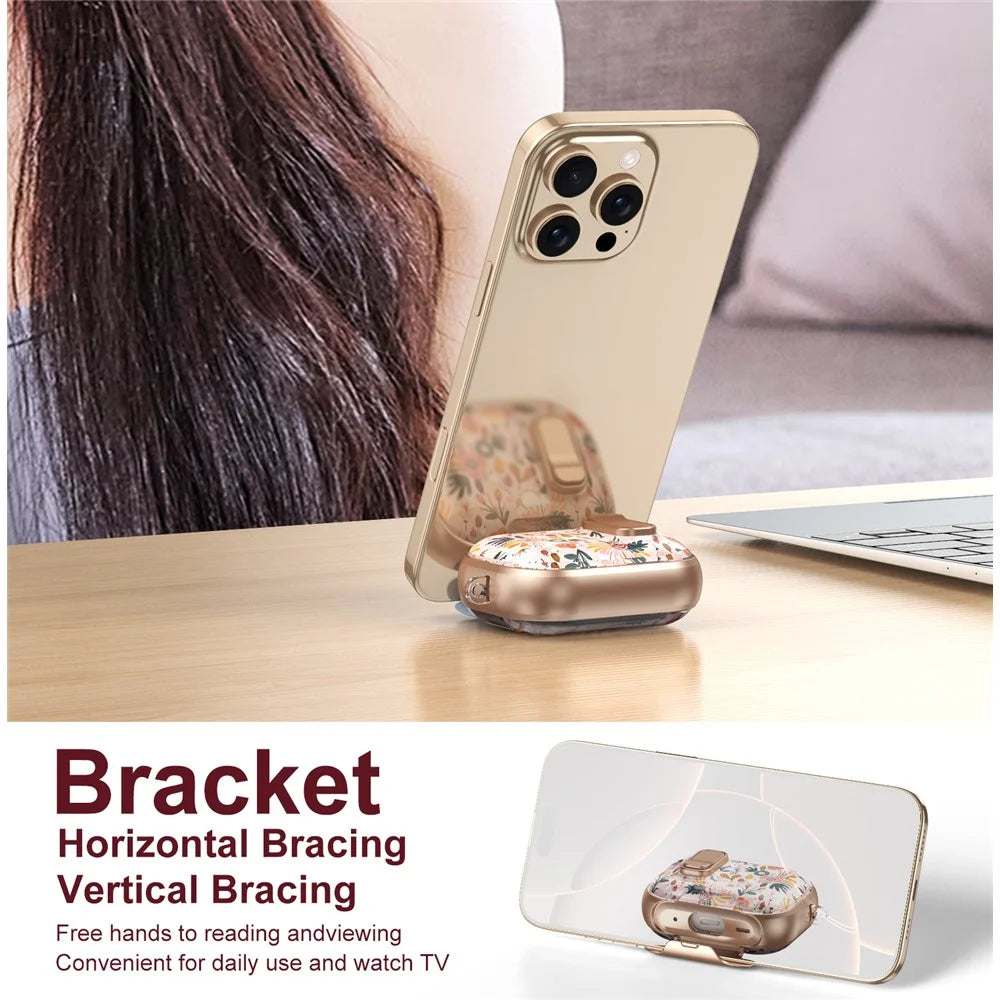 For AirPods Pro 3 Case Phone Stand Lock Design Patttern Print TPU PC Earphone Cover with Metal Carabiner - Colorful Flowers - 7