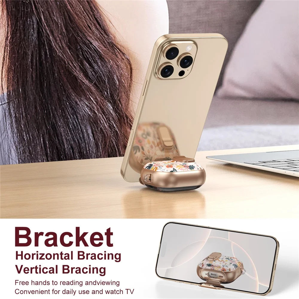 For AirPods 4 with ANC Case Phone Stand Lock Design Patttern Print TPU PC Earphone Cover with Metal Carabiner - Colorful Flowers - 7