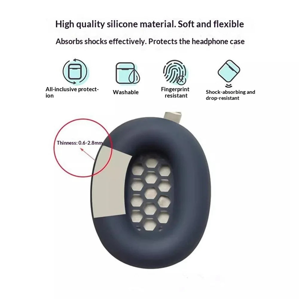 1 Pair Silicone Ear Cushion Covers for Sony WH-1000XM6 Headphones All-inclusive Protective Case Anti-scratch One-piece Earpad - Dark Blue - 4