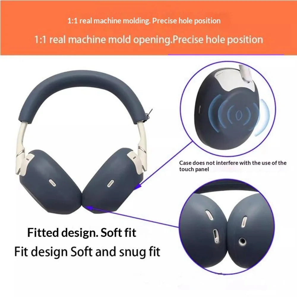 3Pcs Silicone Headphones Case Set for Sony WH-1000XM6 Headphones Protective One-Piece Earmuff Sleeve Headband Cover Ear Cushion Cover Set - Dark Blue - 4