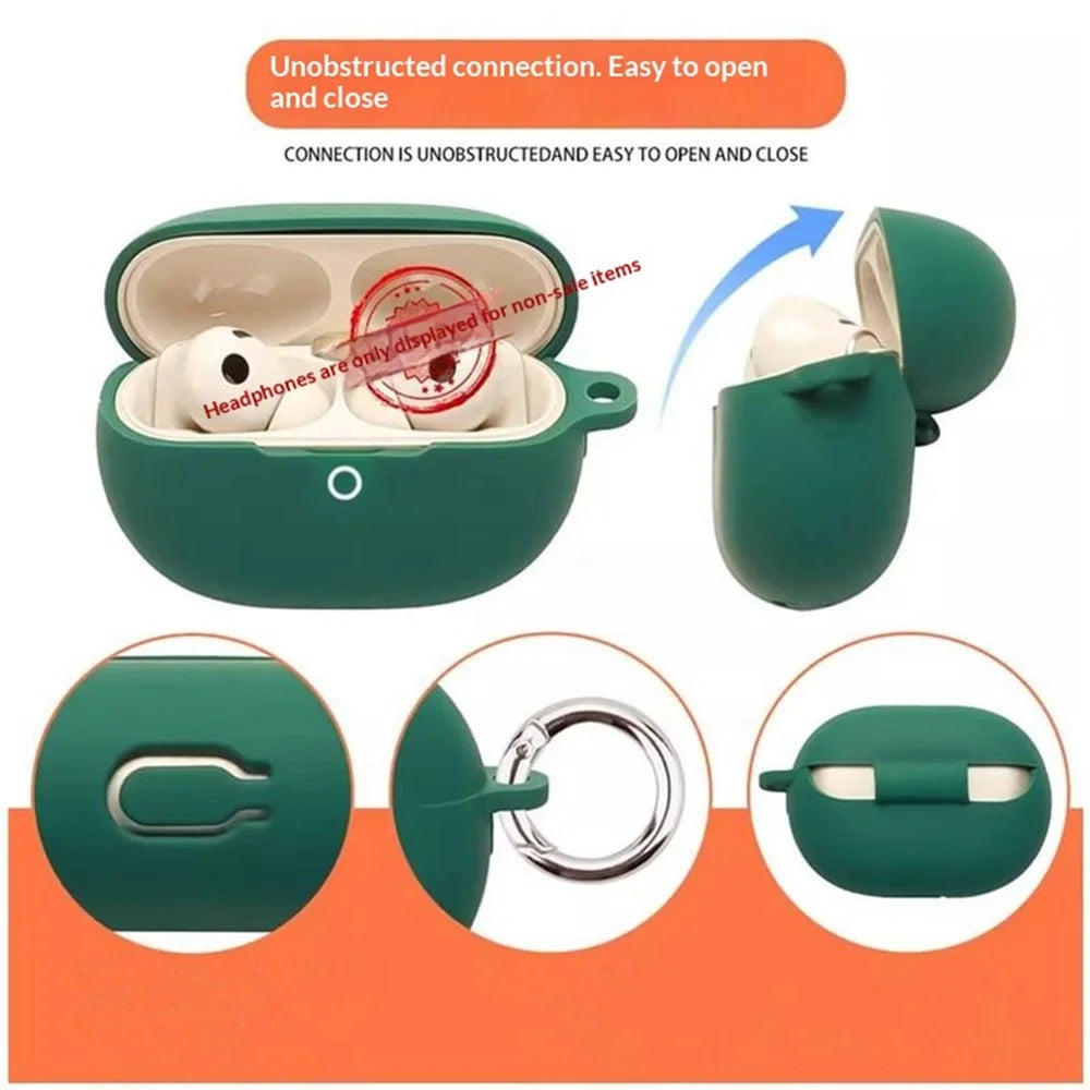 For Huawei FreeBuds Pro 5 Silicone Case Wireless Earbuds Protective Cover with Anti-Lost Buckle - Blackish Green - 3