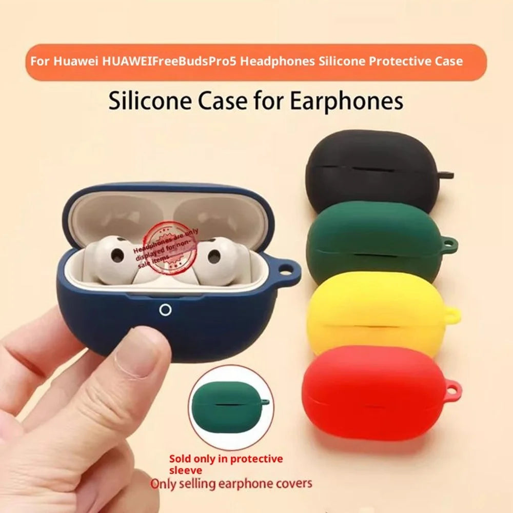 For Huawei FreeBuds Pro 5 Silicone Case Wireless Earbuds Protective Cover with Anti-Lost Buckle - Blackish Green - 7