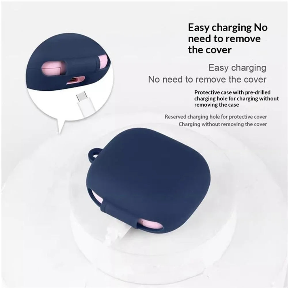 For Beats Powerbeats Fit (2025) Silicone Case Wireless Earbuds Protective Cover with Anti-Lost Buckle - Dark Blue - 3