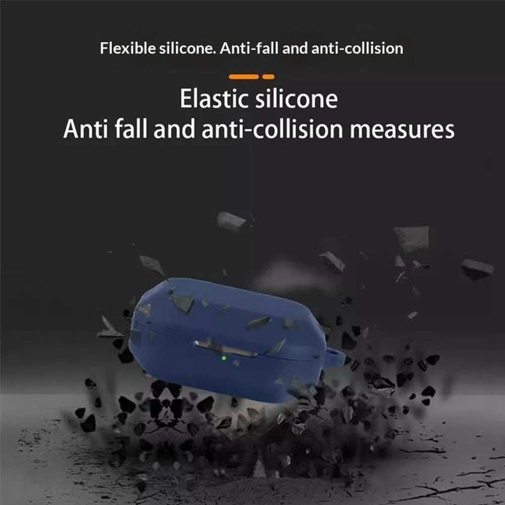 For Realme Buds Air 8 Silicone Case Wireless Earbuds Protective Cover with Anti-Lost Buckle - Dark Blue - 3