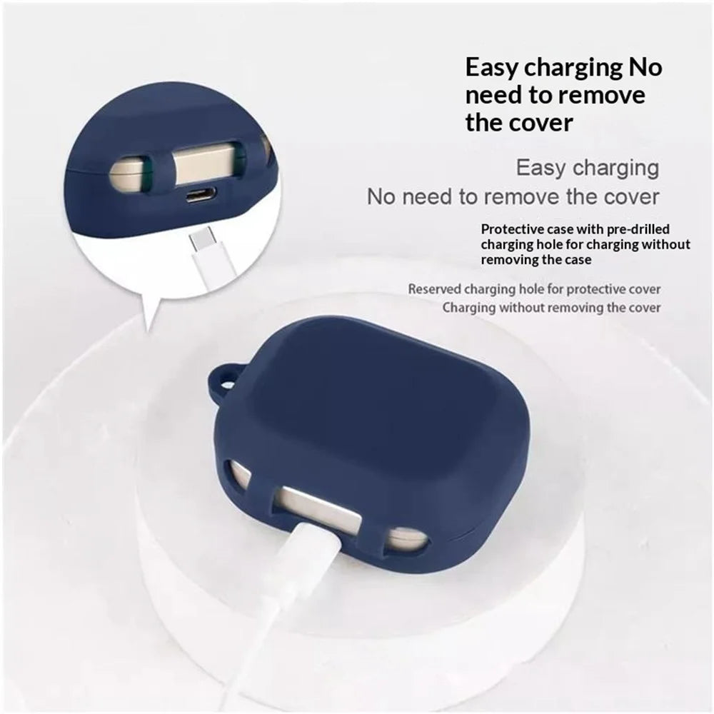 For Realme Buds Air 8 Silicone Case Wireless Earbuds Protective Cover with Anti-Lost Buckle - Dark Blue - 6