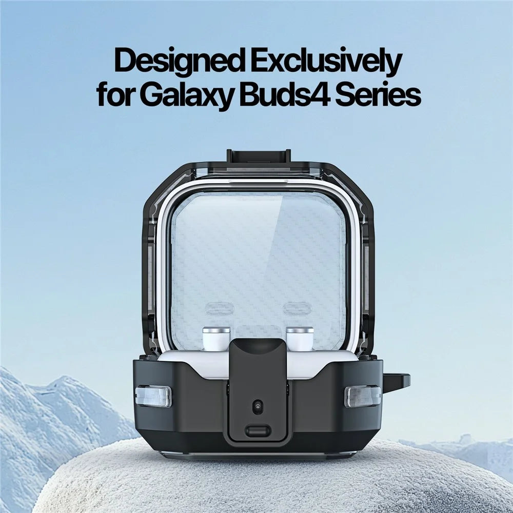 DUX DUCIS SECE Series For Samsung Galaxy Buds4 / Buds4 Pro Case Shockproof PC + TPU Earphone Cover with Metal Hook - Black - 5